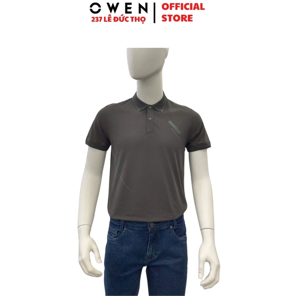 Áo thun polo Nam Tay Ngắn Có Cổ Owen APV252546 màu xám đậm dáng suông tà bằng xẻ tà chất liệu cotton renu