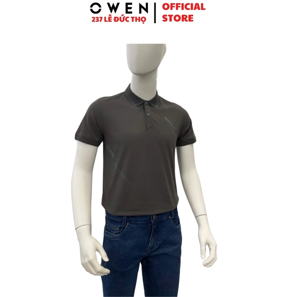 Áo thun polo Nam Tay Ngắn Có Cổ Owen APV252546 màu xám đậm dáng suông tà bằng xẻ tà chất liệu cotton renu