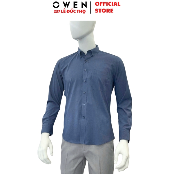 Áo sơ mi nam tay dài Owen AR240586DT màu xanh tím than dáng suông regular fit tà lượn có túi chất liệu modal spandex