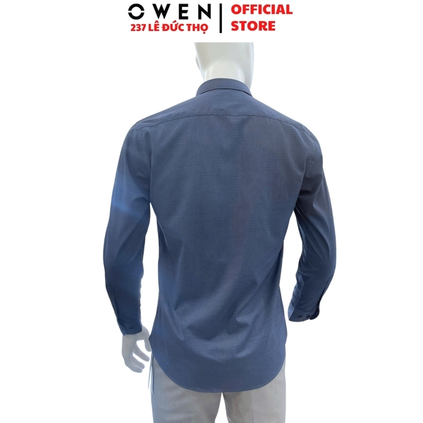 Áo sơ mi nam tay dài Owen AR240586DT màu xanh tím than dáng suông regular fit tà lượn có túi chất liệu modal spandex