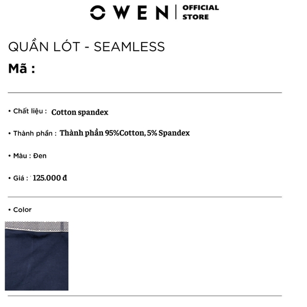 Quần Lót Nam Owen QLB242501 màu xanh tím than  chất liệu cotton spandex