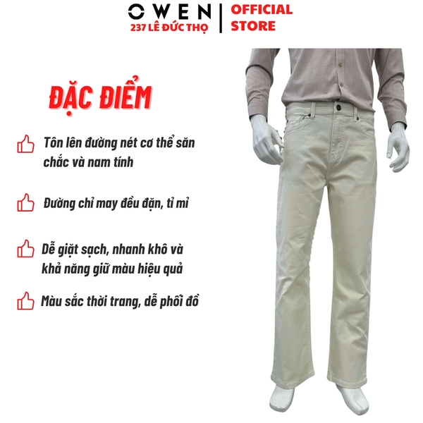 Quần Jean Nam Owen Quần Bò Nam QJT258000 màu be nhạt dáng straight fit chất liệu demin cotton