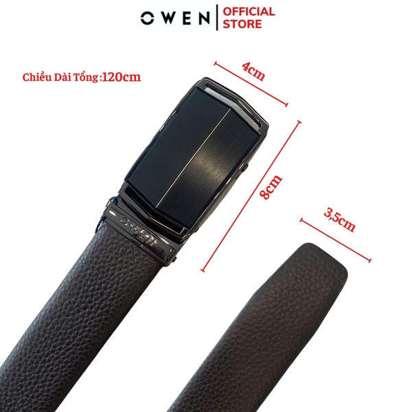 Thắt Lưng Nam Owen BELT233286 dây da màu nâu Mặt Khóa Trượt Tự Động màu đen Chất Liệu Da Bò Thật