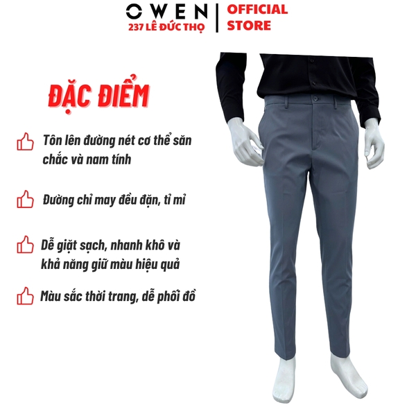 Quần tây Nam Owen QG257113 màu xanh dáng suông thể thao S-Form chất liệu polyester