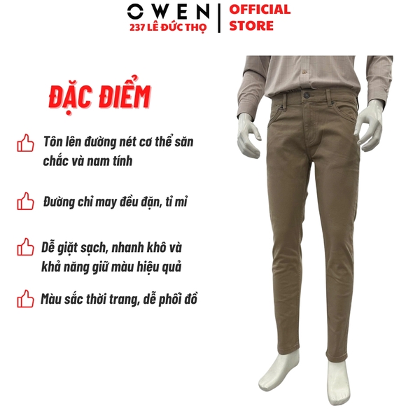 Quần Jean Nam Owen Quần Bò Nam QJS258030 màu nâu dáng slim fit chất liệu demin cotton