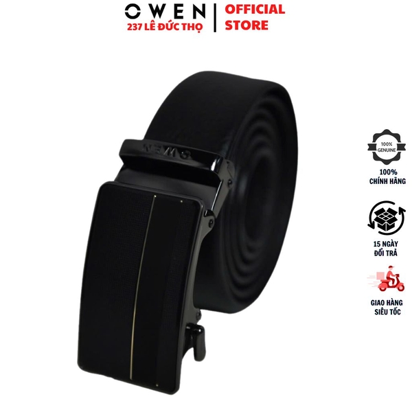 Thắt Lưng Nam Owen BELT233281 dây da màu đen Mặt Khóa Trượt Tự Động màu đen Chất Liệu Da Bò Thật