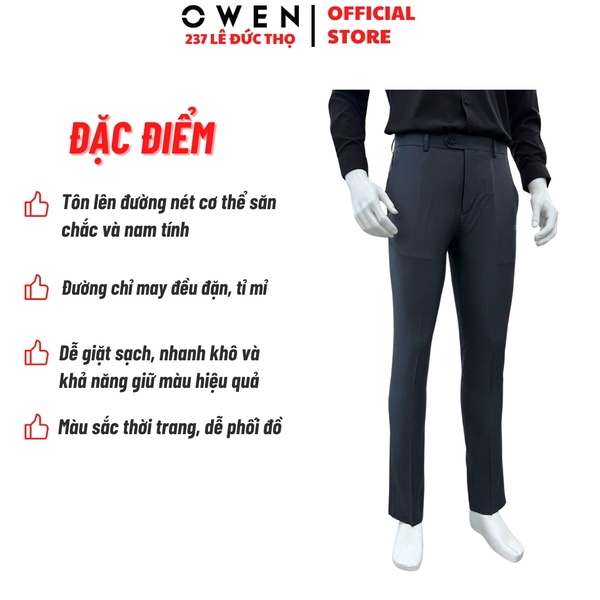 Quần tây Nam Owen QS257079 màu xám đậm dáng ôm Slimfit chất liệu polyester Nano