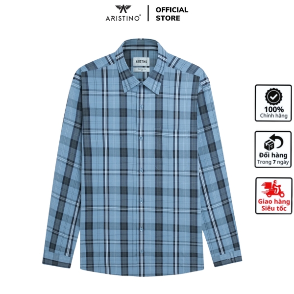 Áo Sơ Mi Nam Dài Tay Aristino ALS1920Z màu xám kẻ dệt trống đồng dáng suông vừa regular fit tà lượn
