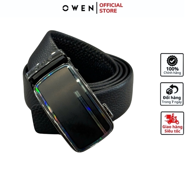 Thắt Lưng Nam Owen BELT232635 Dây Da Màu Đen Mặt Khóa Trượt Tự Động màu đen Chất Liệu Da Bò Thật