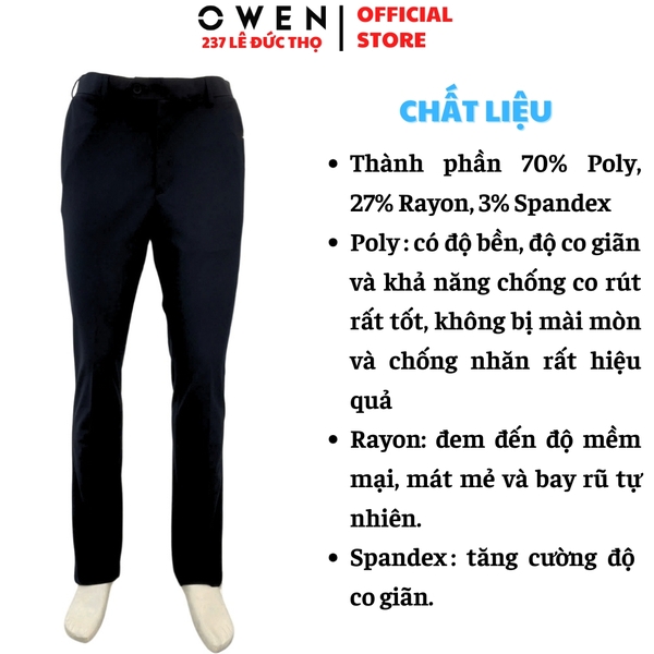 Quần tây Nam Owen QST252478 màu đen dáng ôm slim fit cạp tăng đơ chất liệu polyester spandex