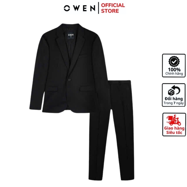 Ves bộ OWEN VES242715 màu đen dáng slimfit, 1 khuy, xẻ tà 2 bên chất liệu Spandex