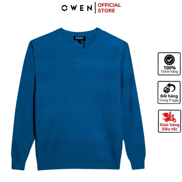 Áo len nam owen ALC241283 màu xanh  dáng suông regular fit cổ 3 phân chất liệu Acrylic