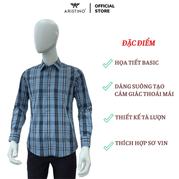 Áo Sơ Mi Nam Dài Tay Aristino ALS1920Z màu xám kẻ dệt trống đồng dáng suông vừa regular fit tà lượn