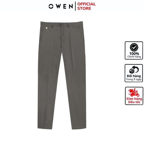 Quần Kaki Nam Owen QKS241326 màu xám đậm dáng ôm slim fit 2 cạp chất liệu poly recycled (Renu)