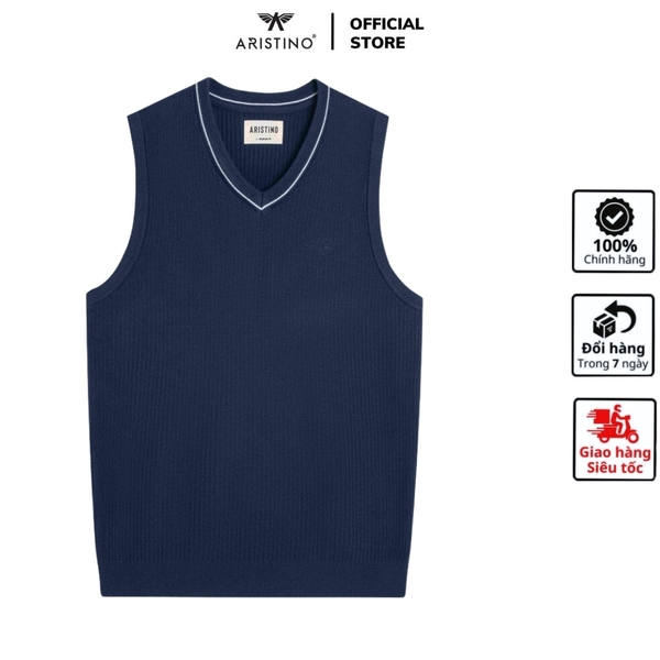 Áo len nam Aristino AJLU01BZ kiểu Gile casual màu xanh tím than 45