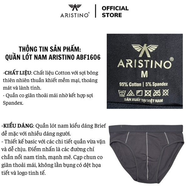 Quần Lót Nam Aristino ABF1606 kiểu sịp tam giác Brief chất liệu cotton mềm mịn