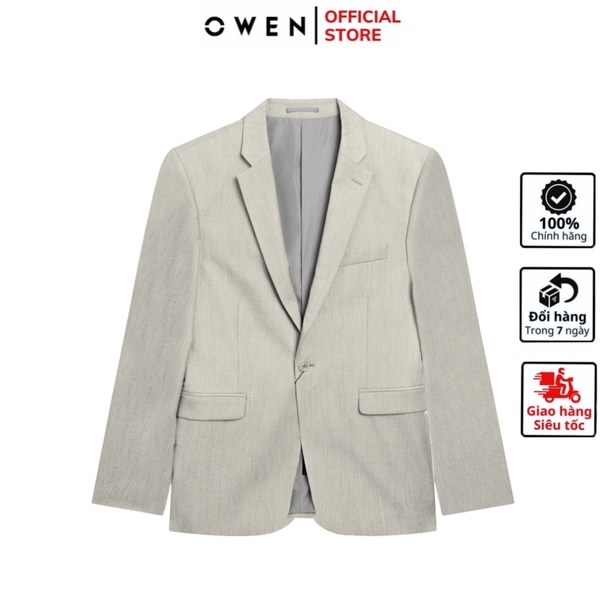 Áo Demi - Blazer Owen BL241356 màu be nhạt dáng suông regular fit 1 cúc tà xẻ 2 bên chất liệu TR spandex