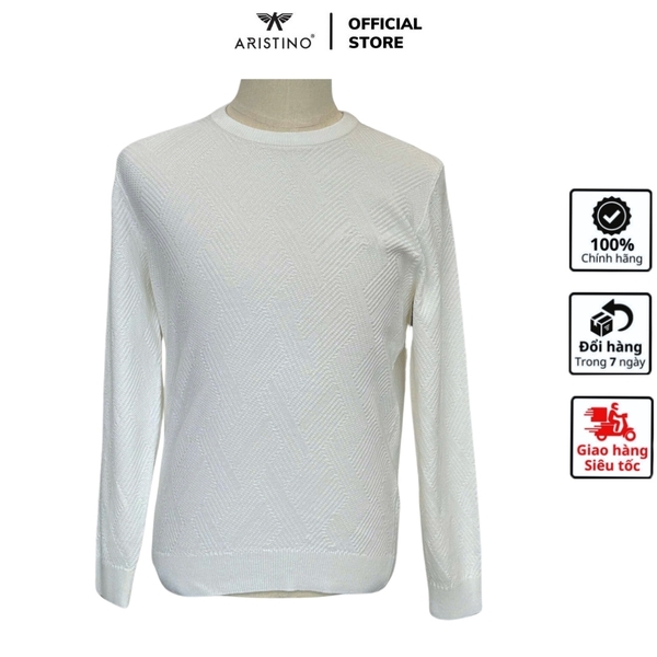 Áo len nam Aristino AWOU08BZ Màu Trắng 6 jacquard họa tiết, Xanh Tím Than 158 jacquard họa tiết, Xanh Tím Than 25 jacquard họa tiết