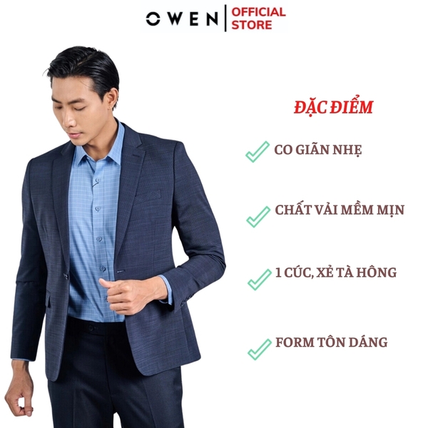 Áo Demi - Blazer Owen BL231689 màu xanh navy kẻ chìm dáng regular fit chất vải polyester