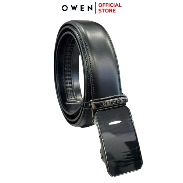 Thắt Lưng Nam Owen BELT232635 Dây Da Màu Đen Mặt Khóa Trượt Tự Động màu đen Chất Liệu Da Bò Thật