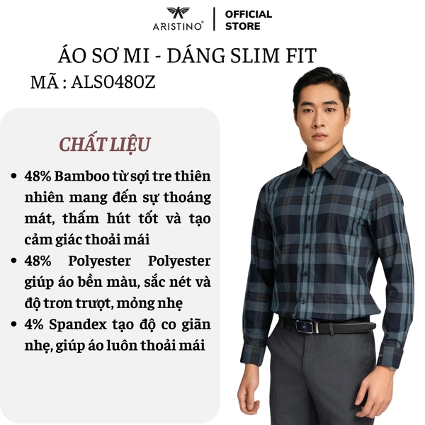 Áo Sơ Mi Nam Dài Tay Aristino ALS0480Z màu xanh tím than kẻ