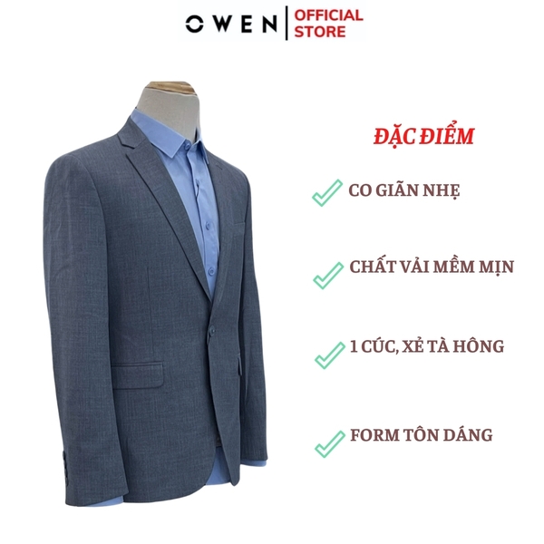 Áo Demi - Blazer Owen BL241352 màu xám dáng regular fit 1 cúc tà xẻ hai bên chất liệu TR Spandex
