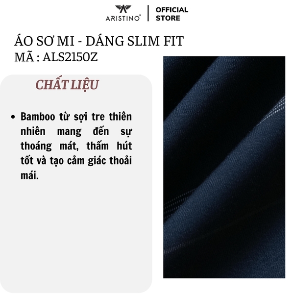 Áo Sơ Mi Nam Dài Tay Aristino ALS2150Z màu xanh tím than kẻ dáng ôm slim fit tà lượn không túi chất liệu sợi tre