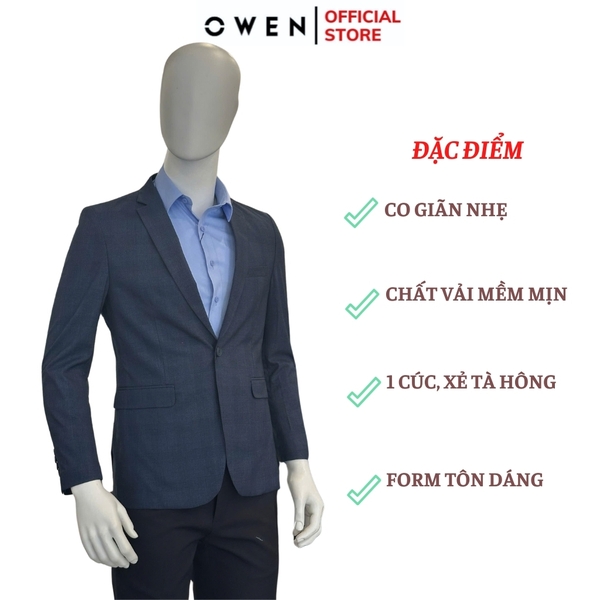 Áo Demi - Blazer Owen BL231705 màu kẻ caro xanh đậm dáng regular fit chất vải polyester