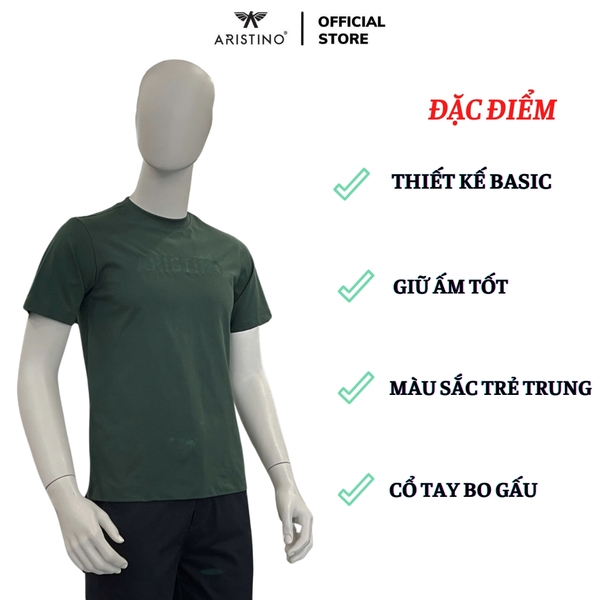 Áo Thun Nam Tay Ngắn Không Cổ Aristino ATS008AS0 Màu: Xanh rêu 39