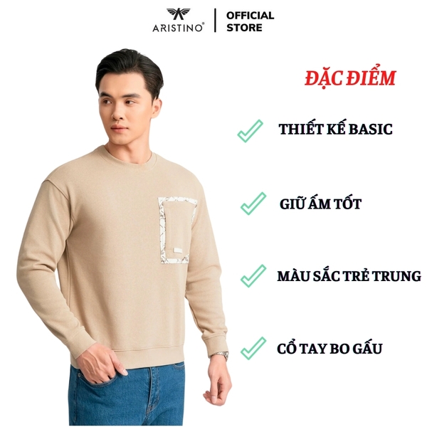 Áo Thun Nam Dài Tay Aristino ASW018BZ Màu Be 7