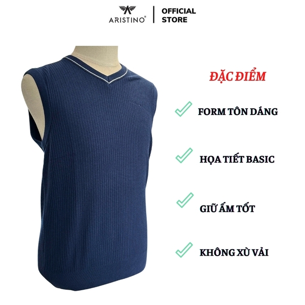 Áo len nam Aristino AJLU01BZ kiểu Gile casual màu xanh tím than 45