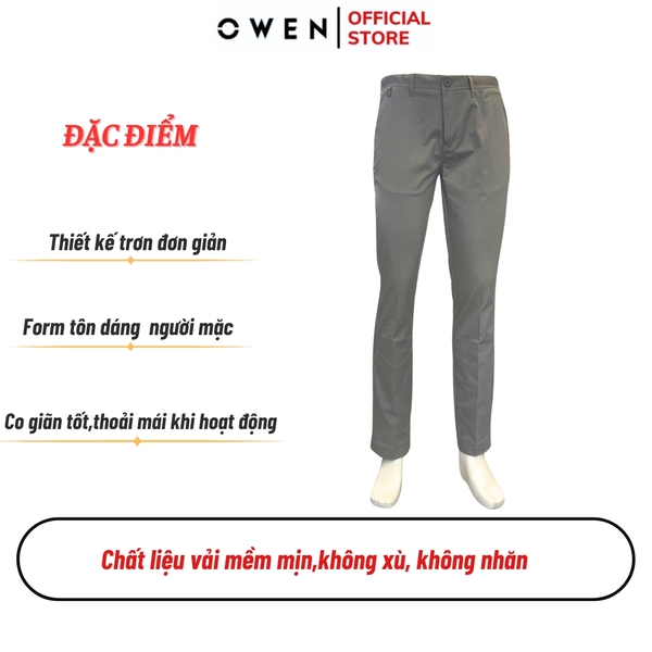 Quần Kaki Nam Owen QKS241326 màu xám đậm dáng ôm slim fit 2 cạp chất liệu poly recycled (Renu)