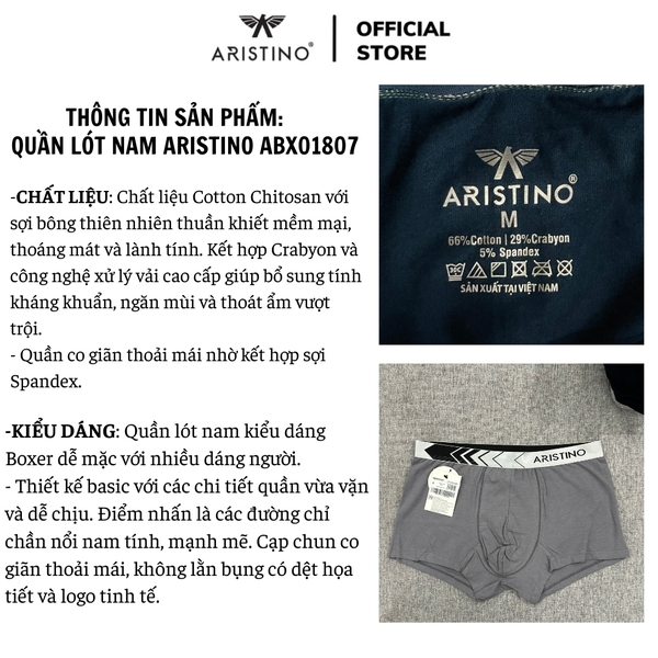Quần Lót Nam Aristino ABX01807 kiểu sịp boxer chất liệu cotton mềm mịn