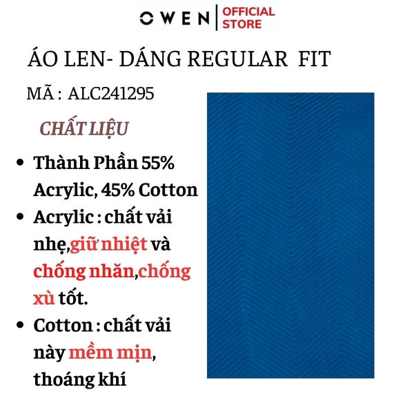 Áo len nam owen ALC241283 màu xanh  dáng suông regular fit cổ 3 phân chất liệu Acrylic