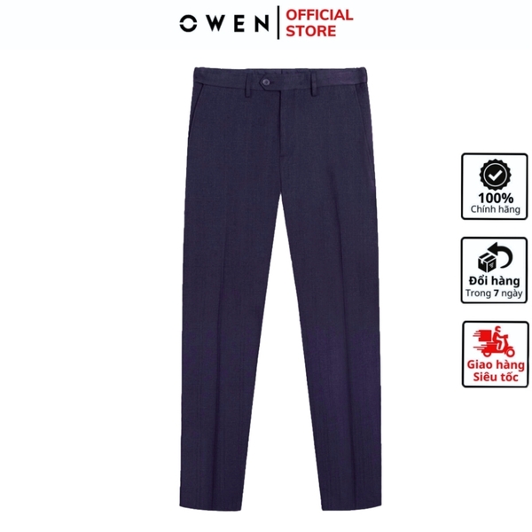 Quần Tây Nam Owen QST242820 màu xanh tím than dáng ôm slim fit cạp tăng đơ chất liệu nano