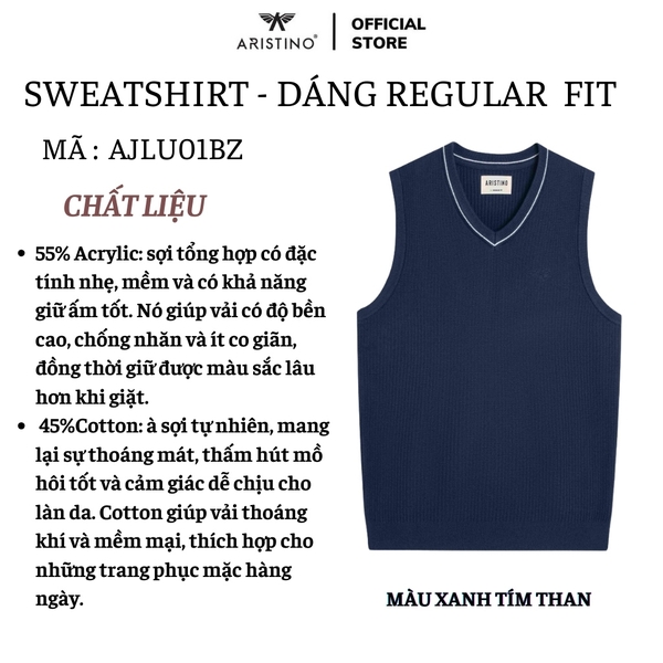 Áo len nam Aristino AJLU01BZ kiểu Gile casual màu xanh tím than 45