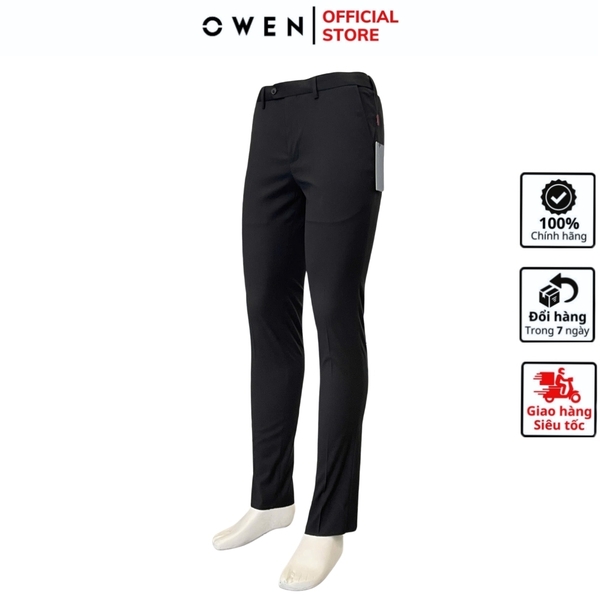 Quần Tây Nam Owen QV242715 màu đen dáng slimfit cạp tăng đơ chất liệu Spandex