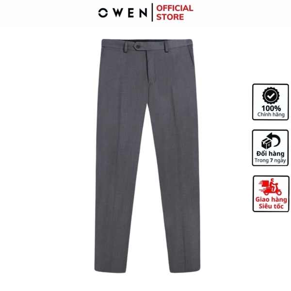 Quần Tây Nam Owen QRT242807 màu xám dáng suông regular fit cạp tăng đơ chất liệu TR spandex
