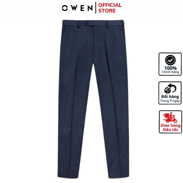 Quần Tây Nam Owen QRT242806 màu xanh xám dáng suông regular fit cạp tăng đơ chất liệu TR spandex