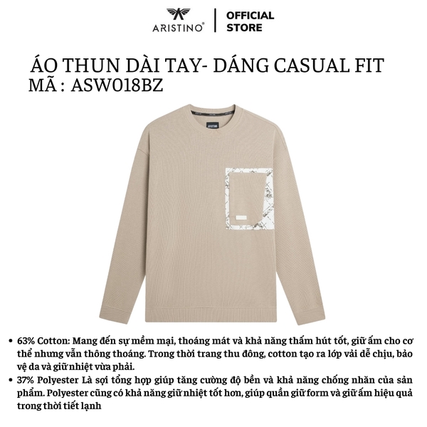 Áo Thun Nam Dài Tay Aristino ASW018BZ Màu Be 7