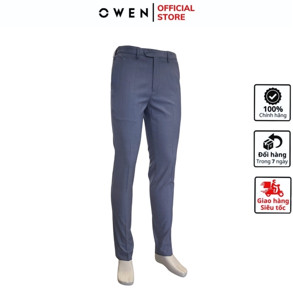 Quần Tây Nam Owen QV242717 màu xanh nhạt dáng ôm slim fit 2 cạp chất liệu TR Spandex