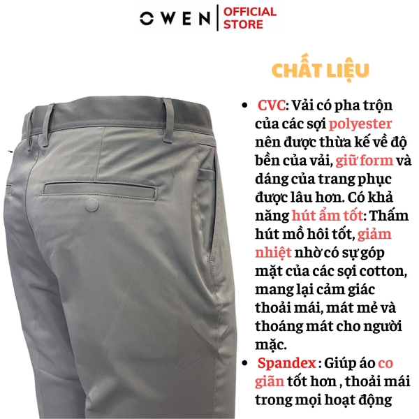 Quần Kaki Nam Owen QKS241326 màu xám đậm dáng ôm slim fit 2 cạp chất liệu poly recycled (Renu)
