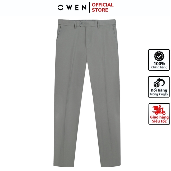 Quần Tây Nam Owen QST242826 màu xám nhạt dáng ôm slim fit cạp tăng đơ chất liệu nano