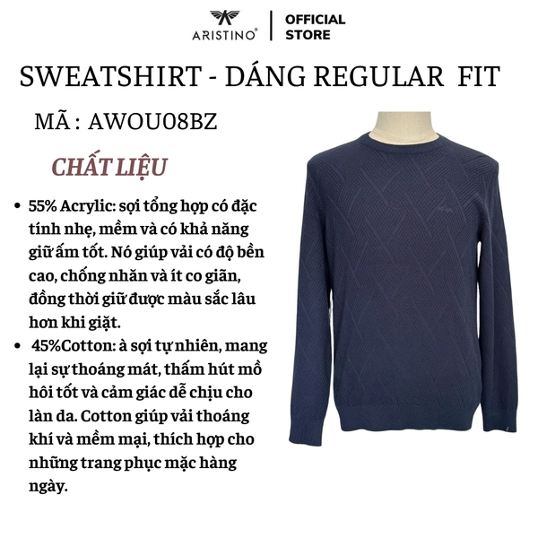 Áo len nam Aristino AWOU08BZ Màu Trắng 6 jacquard họa tiết, Xanh Tím Than 158 jacquard họa tiết, Xanh Tím Than 25 jacquard họa tiết