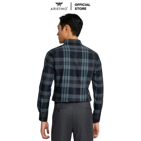 Áo Sơ Mi Nam Dài Tay Aristino ALS0480Z màu xanh tím than kẻ