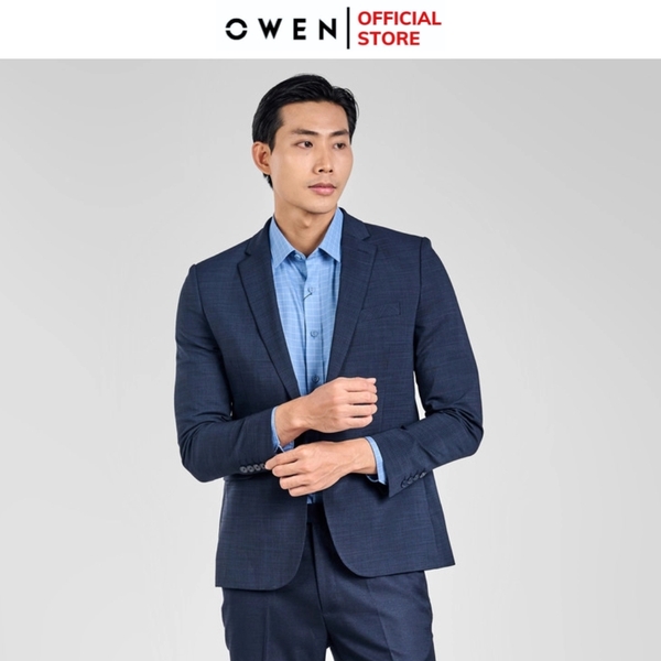 Áo Demi - Blazer Owen BL231689 màu xanh navy kẻ chìm dáng regular fit chất vải polyester