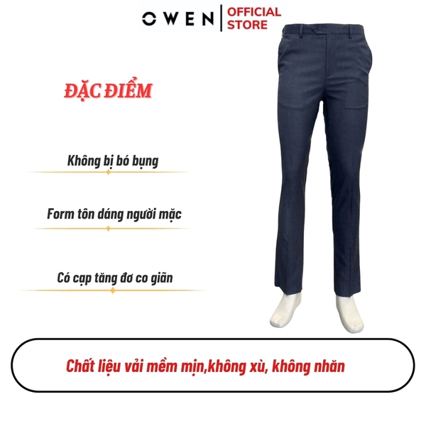 Quần Tây Nam Owen QRT242806 màu xanh xám dáng suông regular fit cạp tăng đơ chất liệu TR spandex
