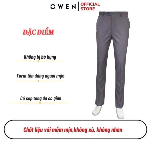 Quần Tây Nam Owen QRT242807 màu xám dáng suông regular fit cạp tăng đơ chất liệu TR spandex