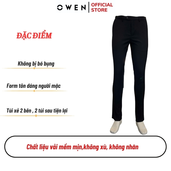 Quần Tây Nam Owen QV242715 màu đen dáng slimfit cạp tăng đơ chất liệu Spandex