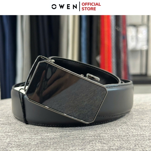 Thắt Lưng Nam Owen BELT232635 Dây Da Màu Đen Mặt Khóa Trượt Tự Động màu đen Chất Liệu Da Bò Thật